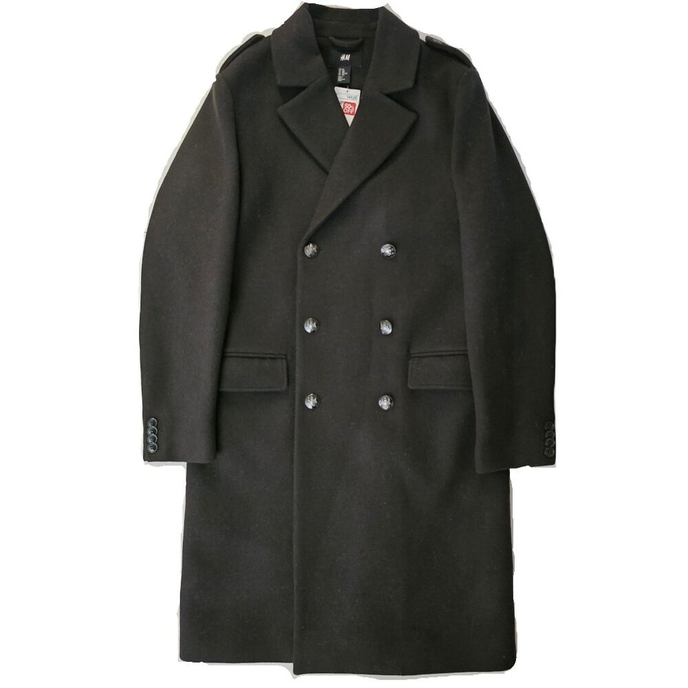 H&M Men’s Wool Blend Double Breasted Jacket Black Coat Size 40R NEW NWT $149